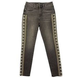 Driftwood Womens Embroidered Side Seam Skinny Jeans Faded Black Size 25 Boho